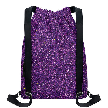 Purple (NOT Real) Glitter Print Drawstring Backpack