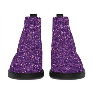 Purple (NOT Real) Glitter Print Flat Ankle Boots