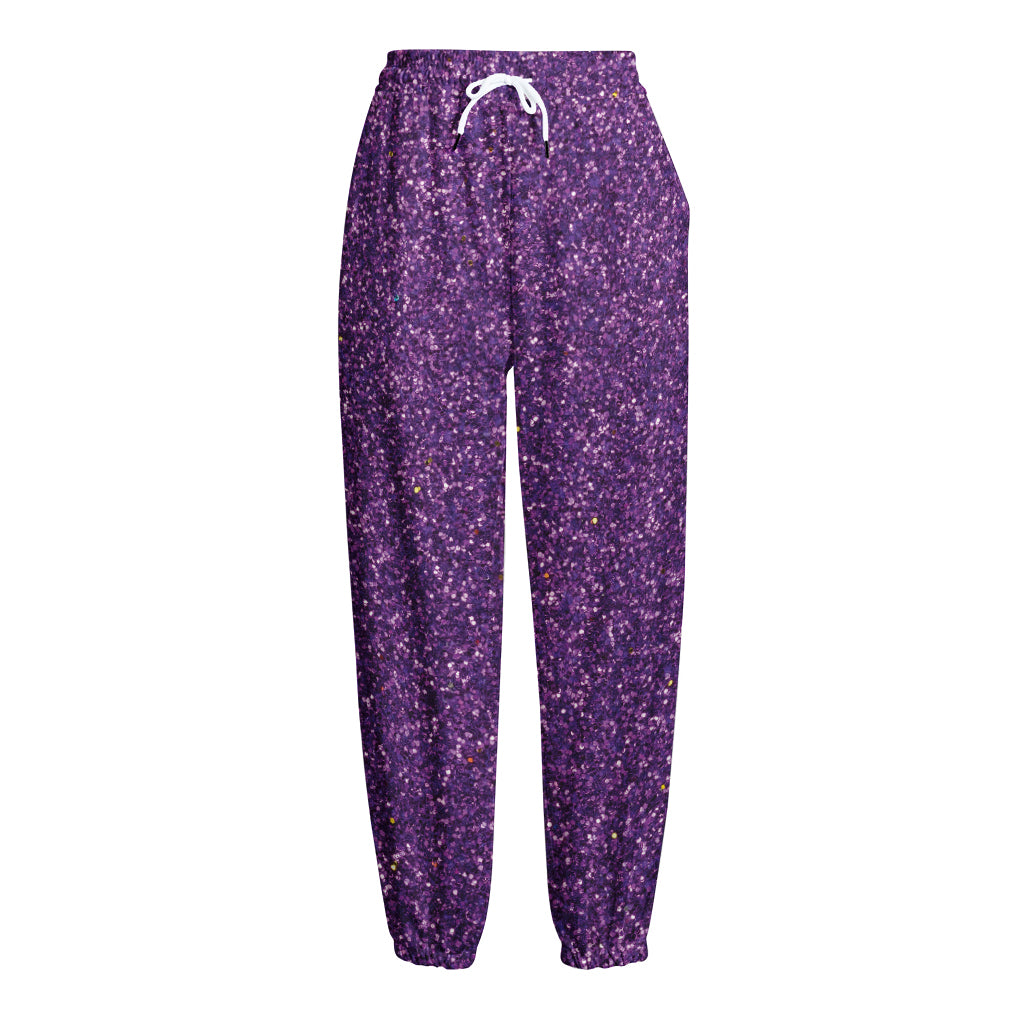 Purple (NOT Real) Glitter Print Fleece Lined Knit Pants
