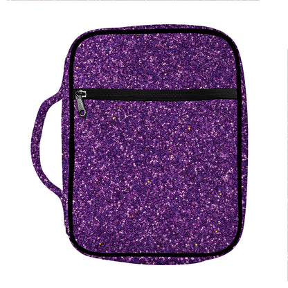 Purple (NOT Real) Glitter Print Front Pocket Bible Bag