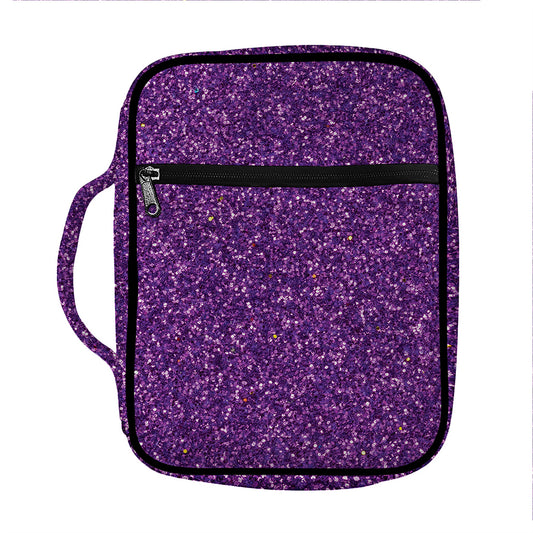 Purple (NOT Real) Glitter Print Front Pocket Bible Bag