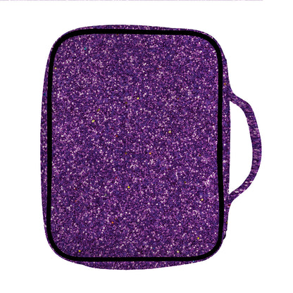 Purple (NOT Real) Glitter Print Front Pocket Bible Bag
