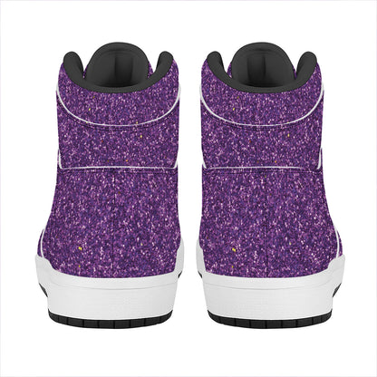 Purple (NOT Real) Glitter Print High Top Leather Sneakers