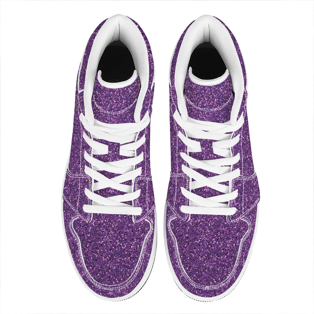 Purple (NOT Real) Glitter Print High Top Leather Sneakers