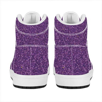 Purple (NOT Real) Glitter Print High Top Leather Sneakers