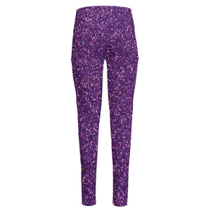 Purple (NOT Real) Glitter Print High-Waisted Pocket Leggings