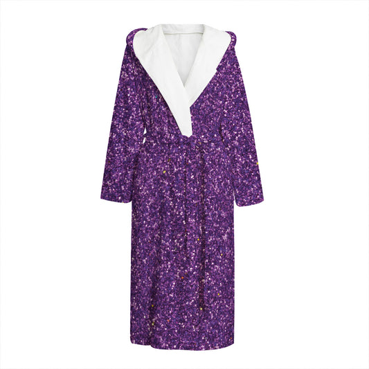 Purple (NOT Real) Glitter Print Hooded Bathrobe