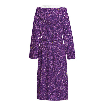 Purple (NOT Real) Glitter Print Hooded Bathrobe