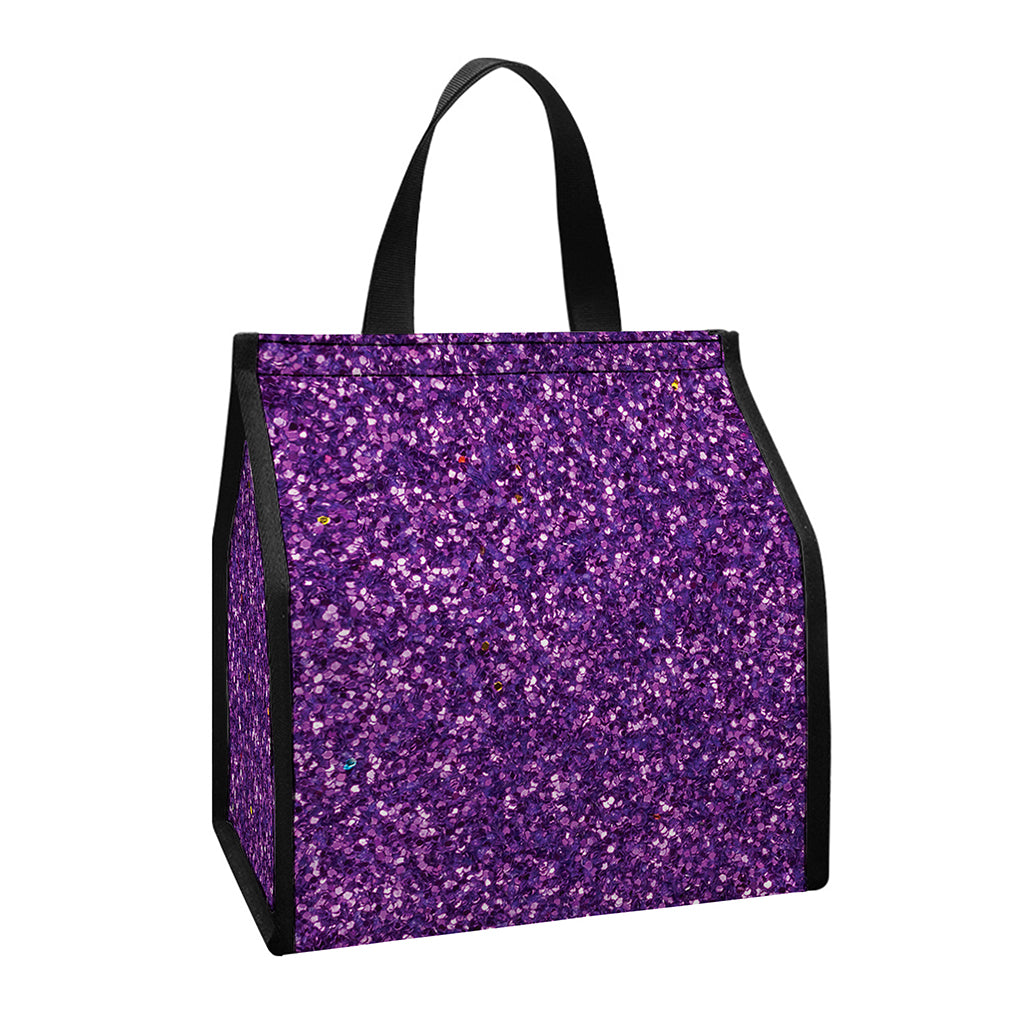 Purple (NOT Real) Glitter Print Insulated Lunch Tote