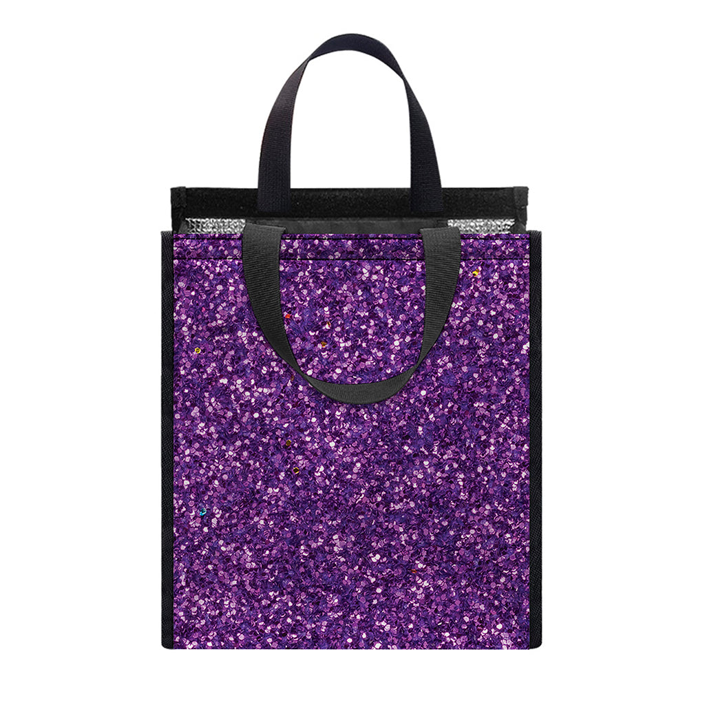 Purple (NOT Real) Glitter Print Insulated Lunch Tote
