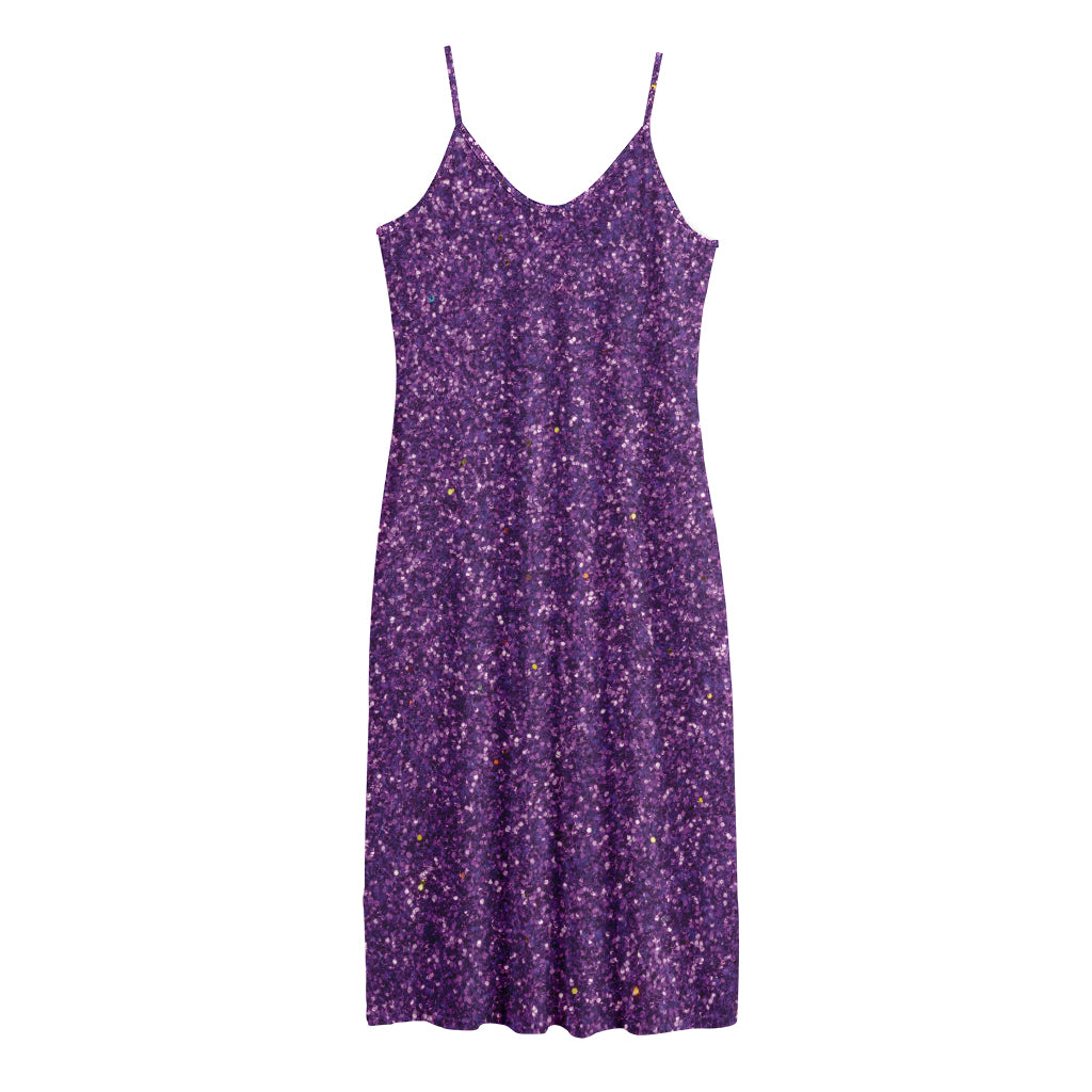 Purple (NOT Real) Glitter Print Jersey Midi Cami Dress