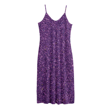 Purple (NOT Real) Glitter Print Jersey Midi Cami Dress