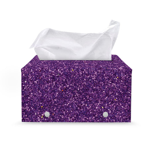 Purple (NOT Real) Glitter Print Leather Tissue Box Cover