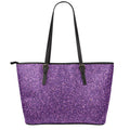 Purple (NOT Real) Glitter Print Leather Tote Bag With Zipper