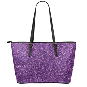 Purple (NOT Real) Glitter Print Leather Tote Bag