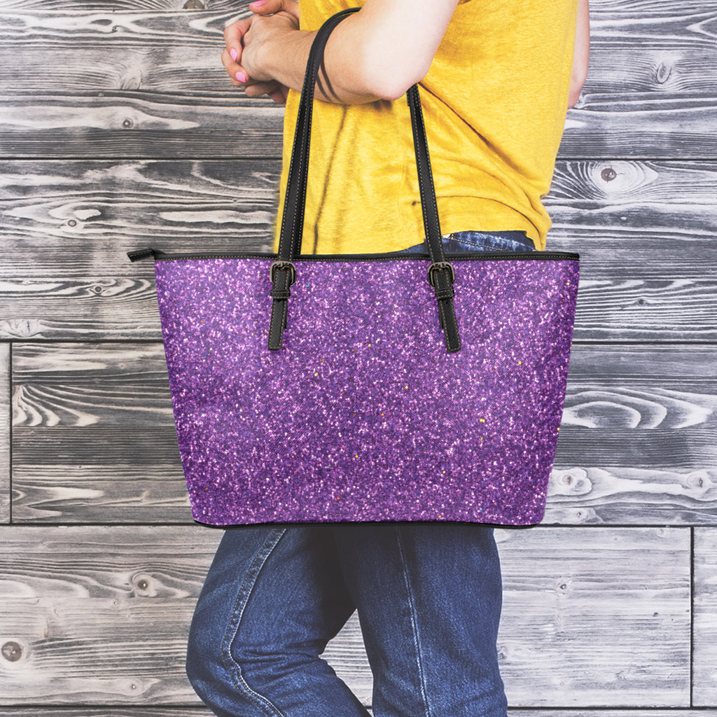 Purple (NOT Real) Glitter Print Leather Tote Bag