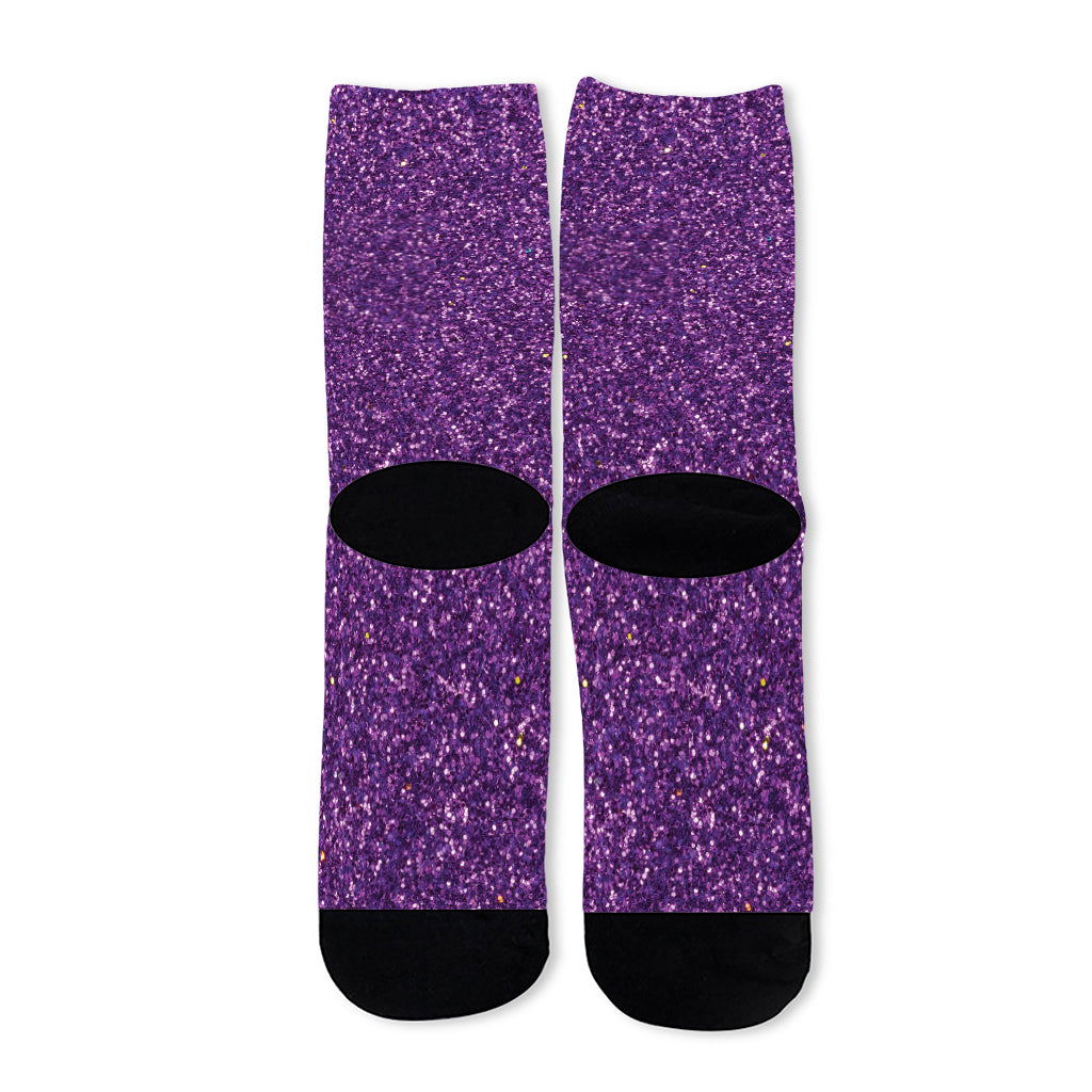 Purple (NOT Real) Glitter Print Long Socks