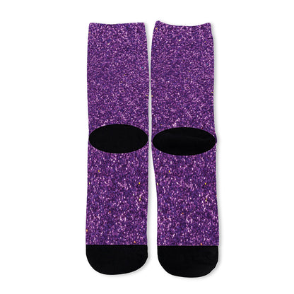 Purple (NOT Real) Glitter Print Long Socks