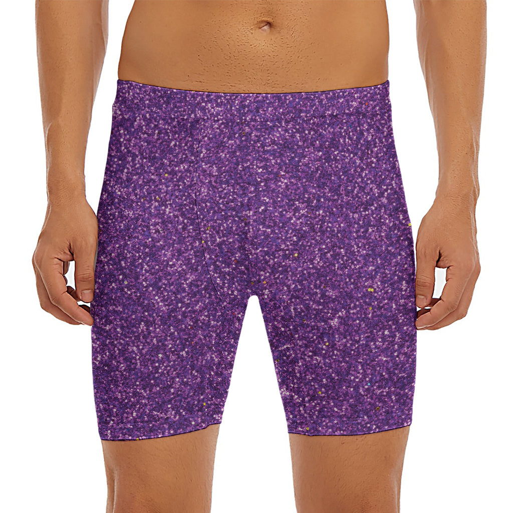Purple (NOT Real) Glitter Print Men's Long Boxer Briefs