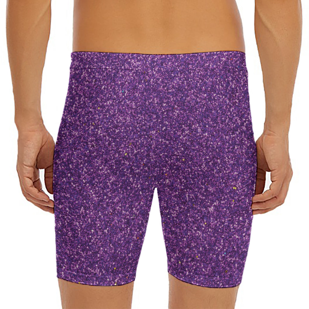 Purple (NOT Real) Glitter Print Men's Long Boxer Briefs