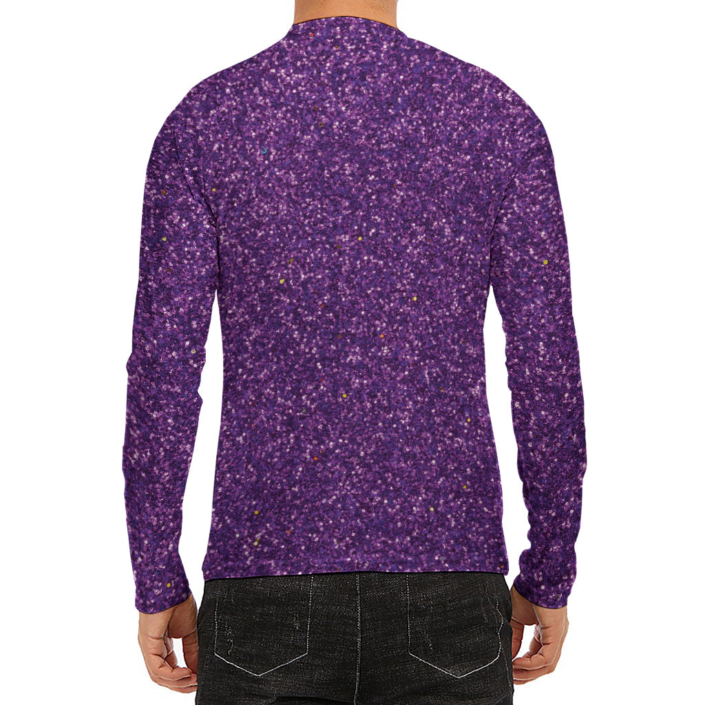 Purple (NOT Real) Glitter Print Men's Long Sleeve Rash Guard