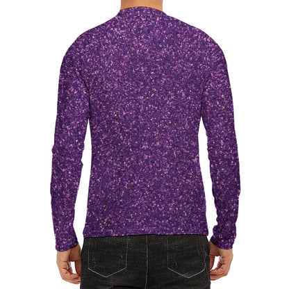 Purple (NOT Real) Glitter Print Men's Long Sleeve Rash Guard
