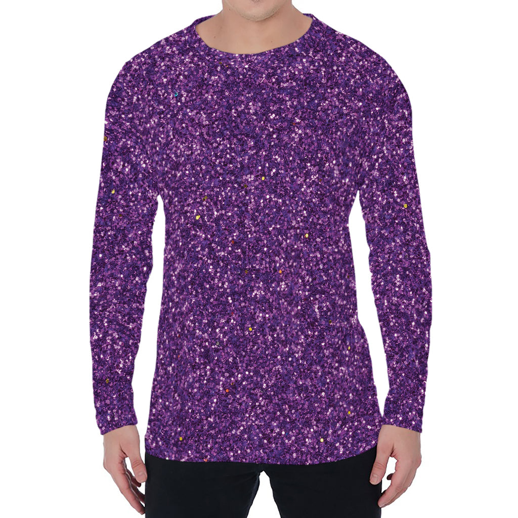 Purple (NOT Real) Glitter Print Men's Long Sleeve T-Shirt