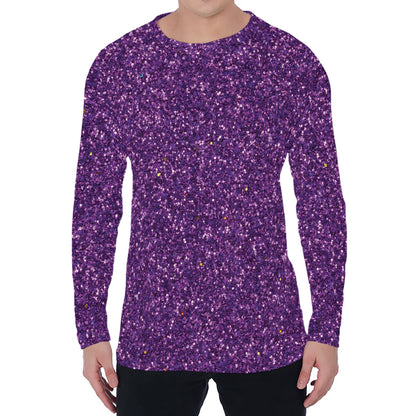 Purple (NOT Real) Glitter Print Men's Long Sleeve T-Shirt