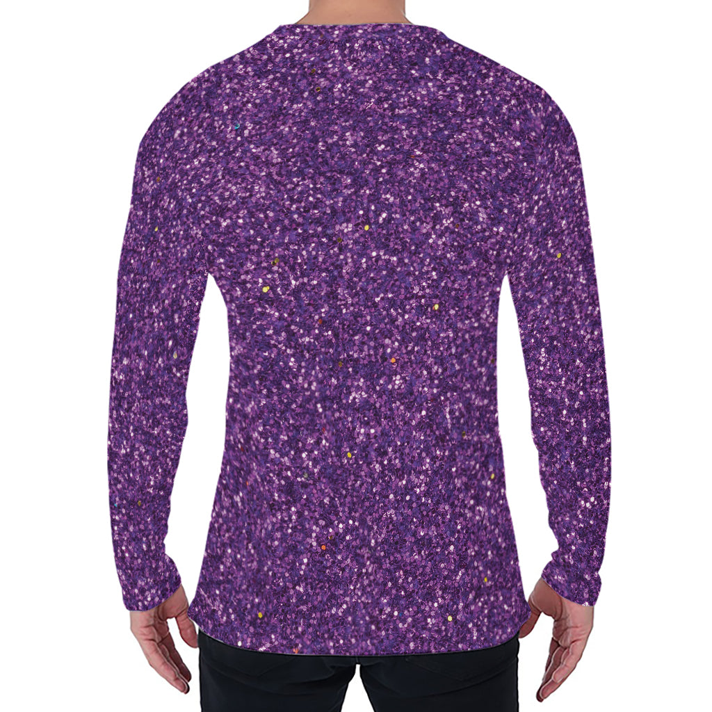 Purple (NOT Real) Glitter Print Men's Long Sleeve T-Shirt