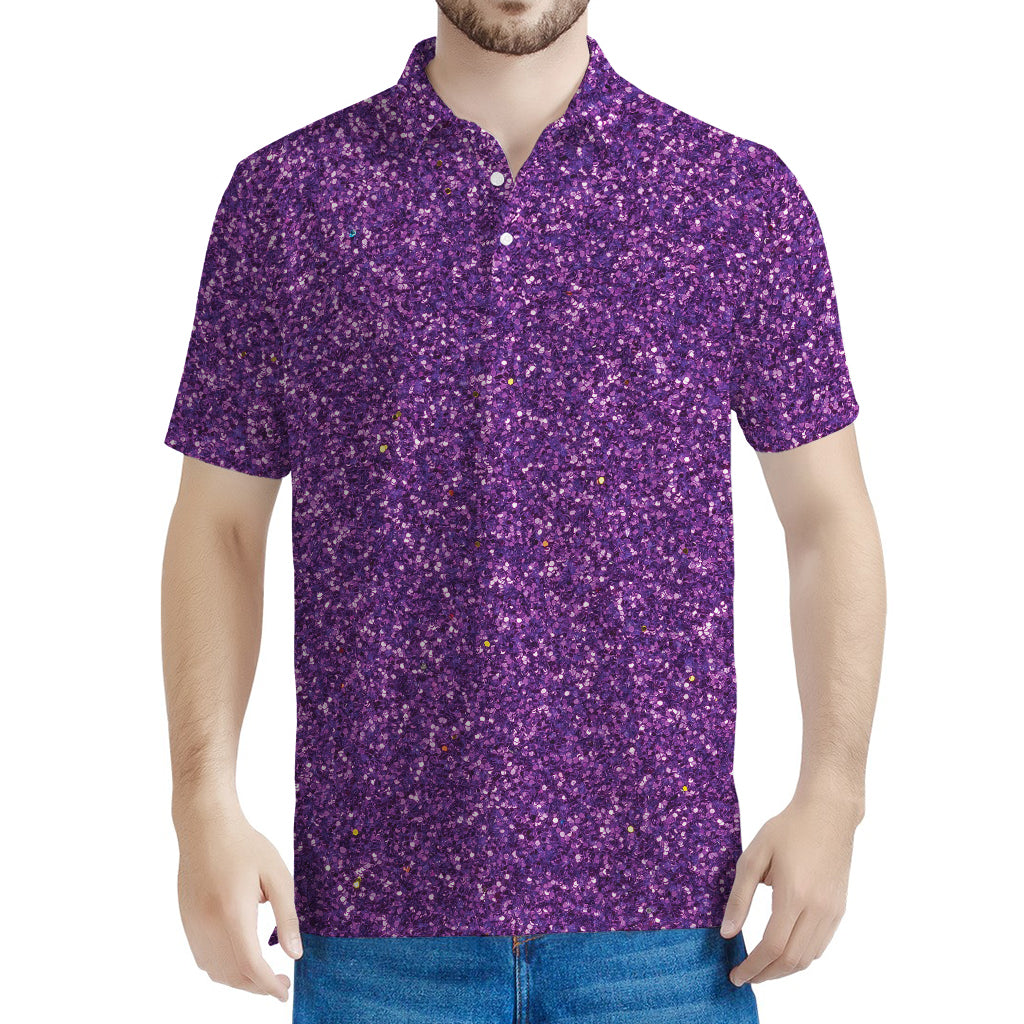 Purple (NOT Real) Glitter Print Men's Polo Shirt