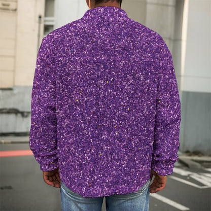 Purple (NOT Real) Glitter Print Men's Shirt Jacket