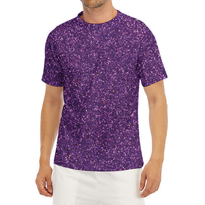 Purple (NOT Real) Glitter Print Men's Short Sleeve Rash Guard