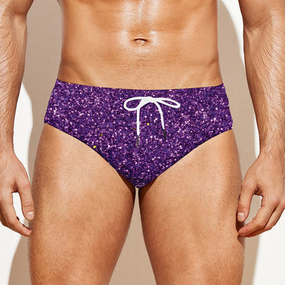 Purple (NOT Real) Glitter Print Men's Swim Briefs