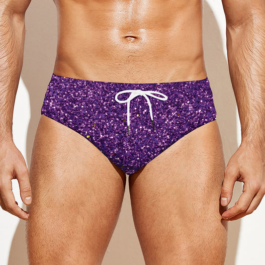 Purple (NOT Real) Glitter Print Men's Swim Briefs