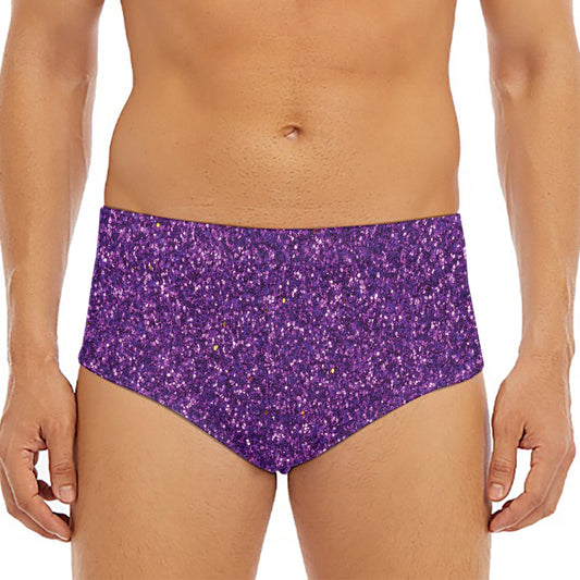 Purple (NOT Real) Glitter Print Men's Triangle Swim Briefs