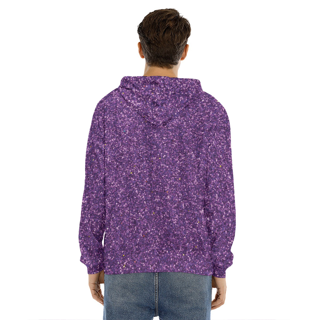 Purple (NOT Real) Glitter Print Men's Velvet Pullover Hoodie