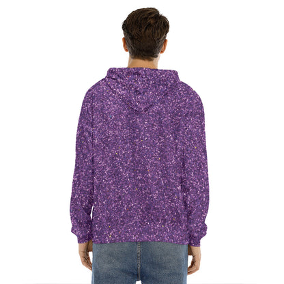 Purple (NOT Real) Glitter Print Men's Velvet Pullover Hoodie