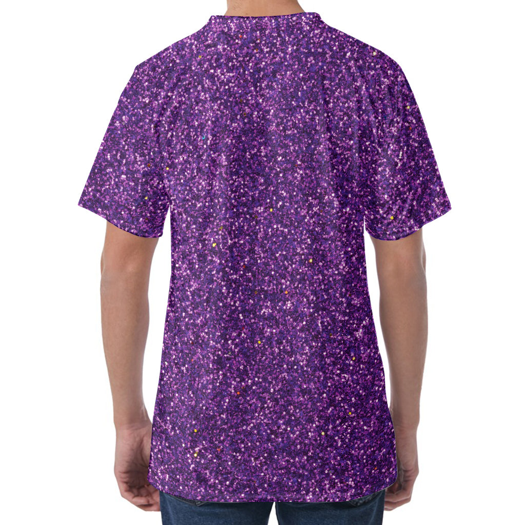 Purple (NOT Real) Glitter Print Men's Velvet T-Shirt