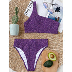 Purple (NOT Real) Glitter Print One Shoulder Bikini Top