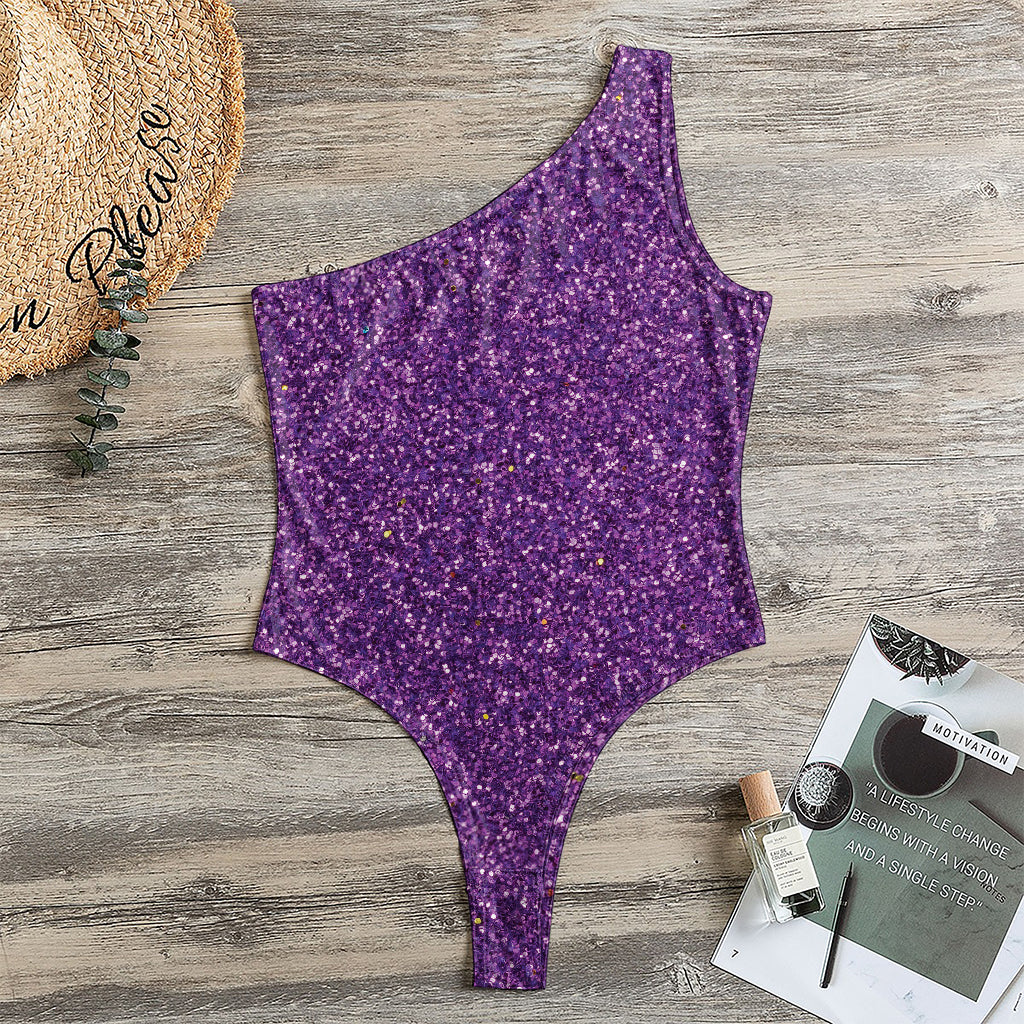 Purple (NOT Real) Glitter Print One Shoulder Bodysuit
