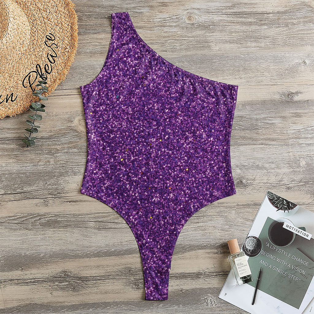 Purple (NOT Real) Glitter Print One Shoulder Bodysuit