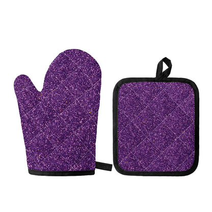 Purple (NOT Real) Glitter Print Oven Mitt And Pot Holder Set