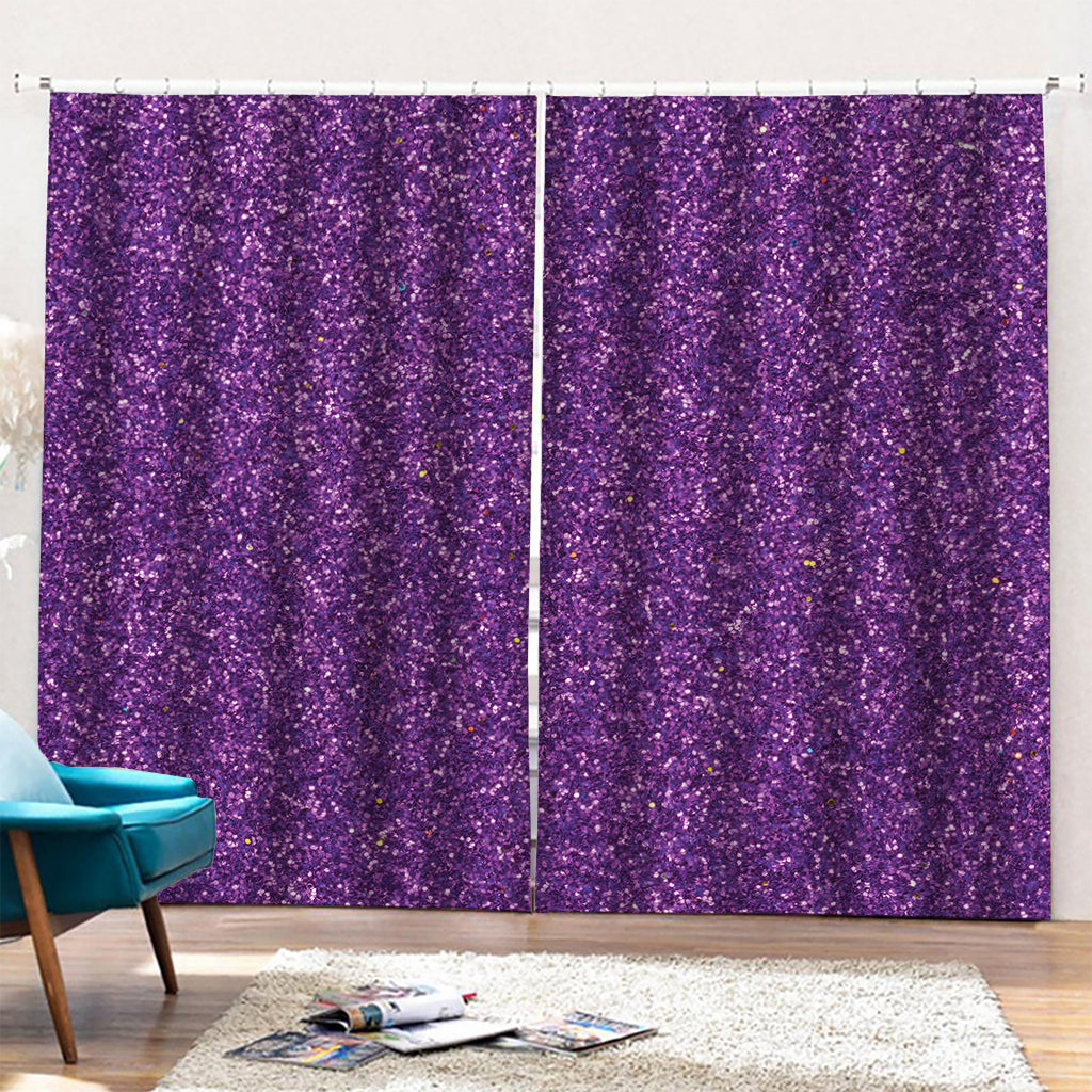 Purple (NOT Real) Glitter Print Pencil Pleat Curtains