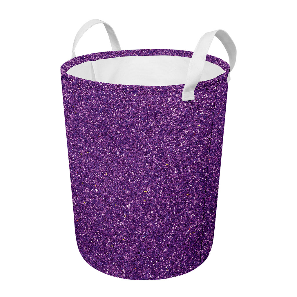 Purple (NOT Real) Glitter Print Round Laundry Basket