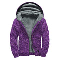 Purple (NOT Real) Glitter Print Sherpa Lined Zip Up Hoodie