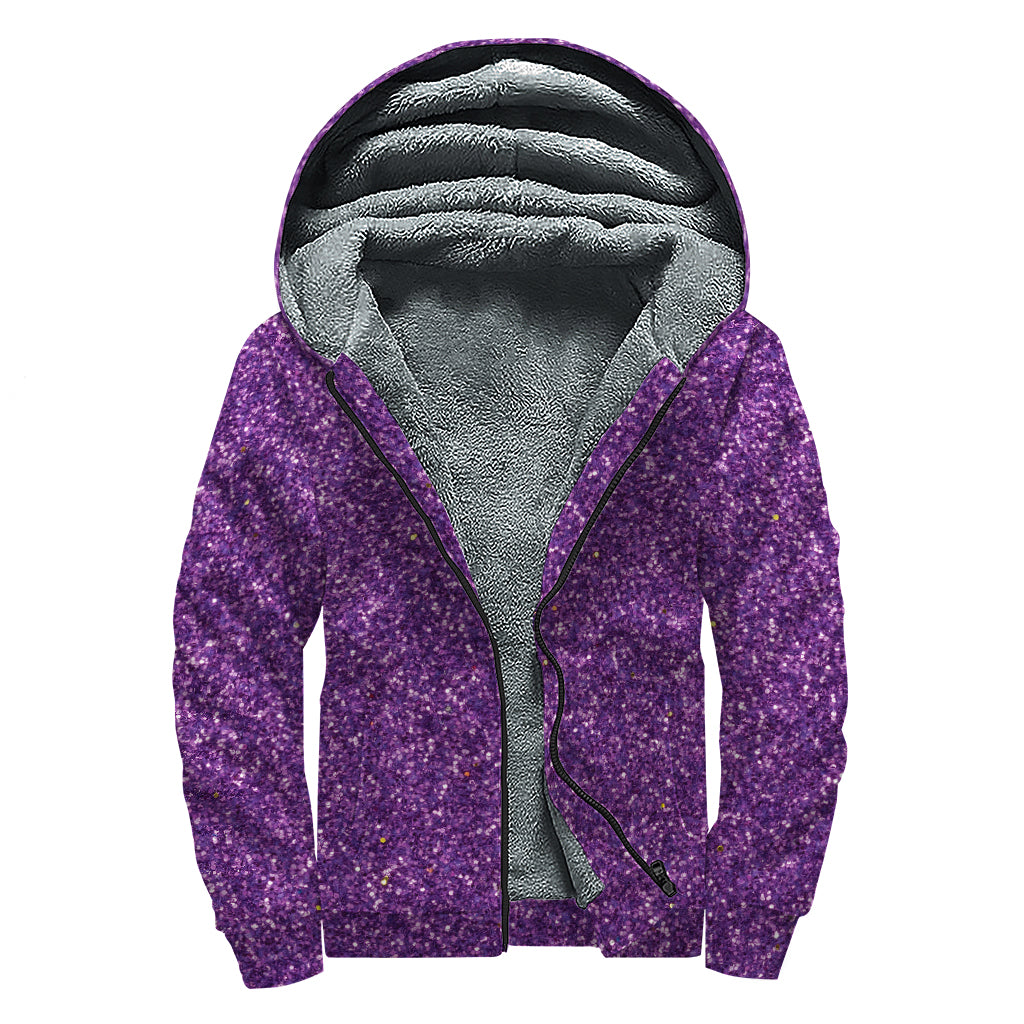 Purple (NOT Real) Glitter Print Sherpa Lined Zip Up Hoodie