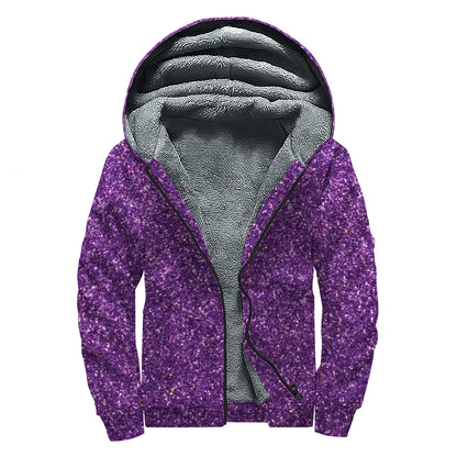 Purple (NOT Real) Glitter Print Sherpa Lined Zip Up Hoodie