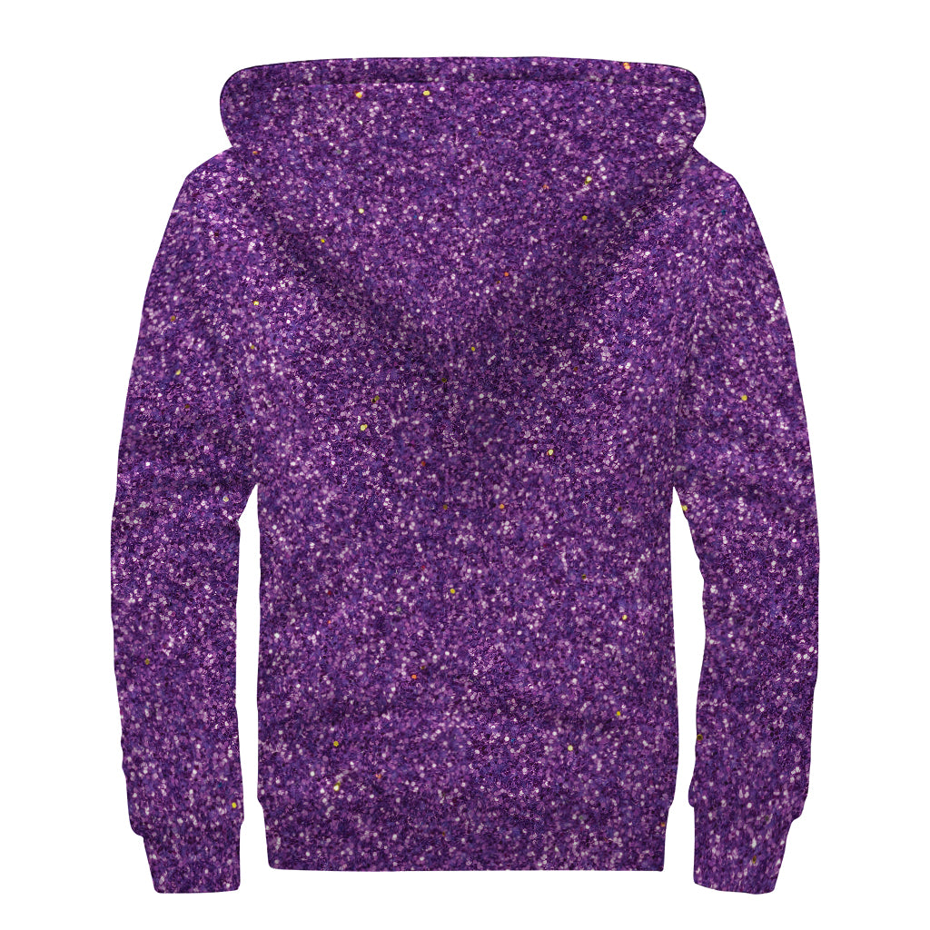 Purple (NOT Real) Glitter Print Sherpa Lined Zip Up Hoodie