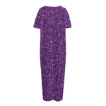 Purple (NOT Real) Glitter Print Short Sleeve Long Nightdress