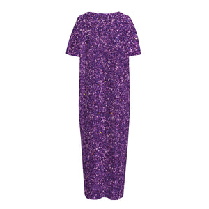 Purple (NOT Real) Glitter Print Short Sleeve Long Nightdress